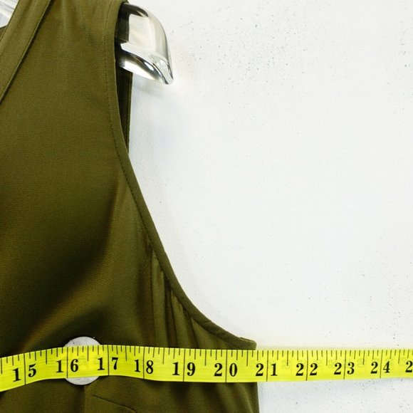EVRI Jumpsuit 0X Large Olive Green Overall PLUS SIZE V-Neck Button‎ Down Pockets - Picture 6 of 10